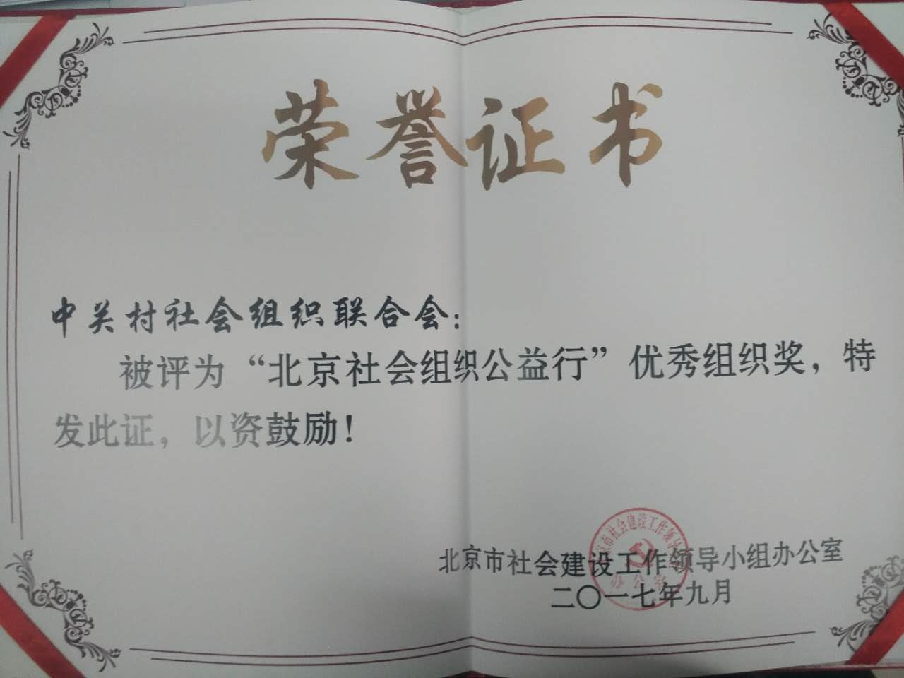 北京社会组织公益性社会组织奖